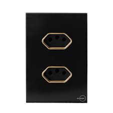 Tomada Dupla 10A Novara Glass Preta com Gold