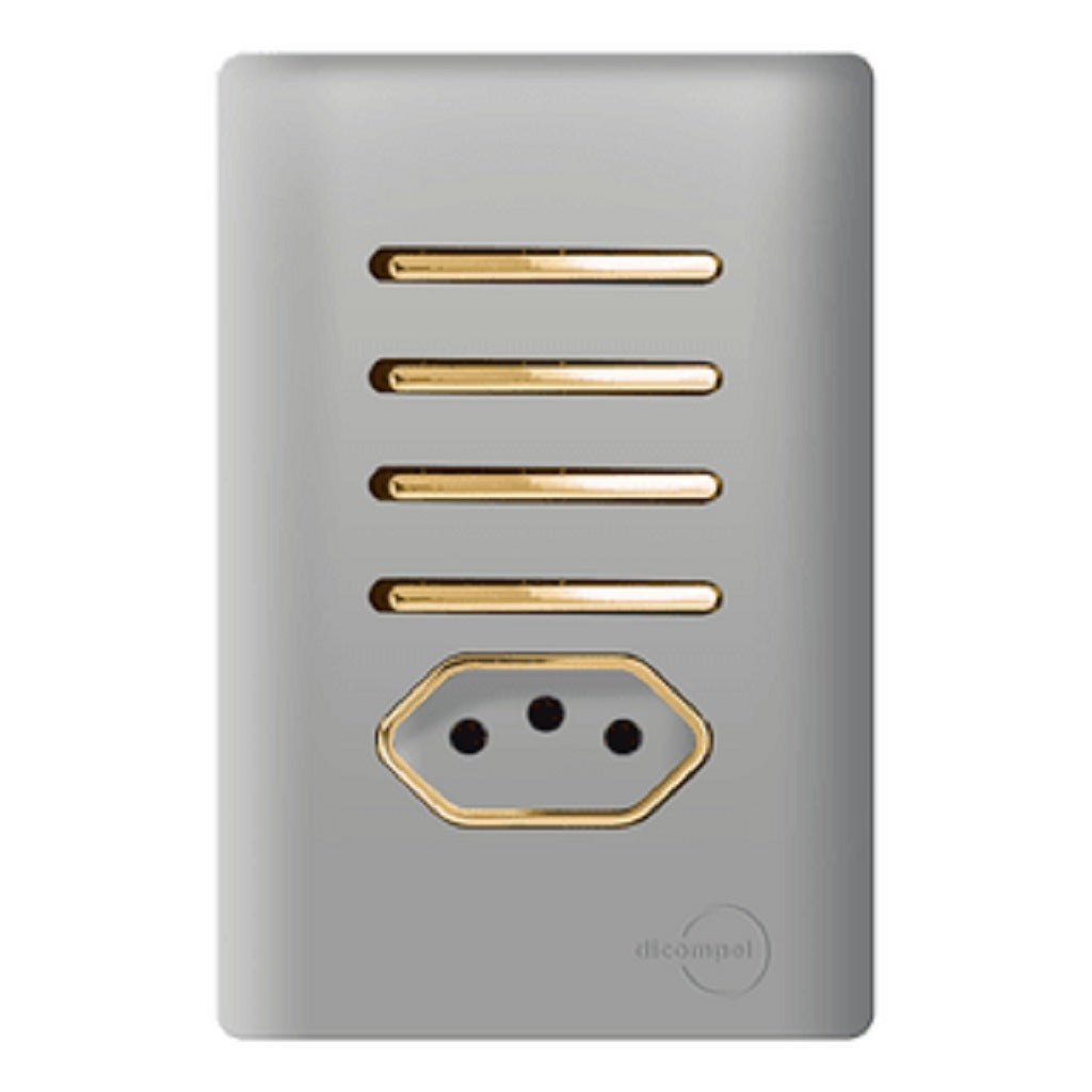 4 Teclas sendo 2 Simples e  2 Paralelo com Tomada 20A Aço com Gold Nova