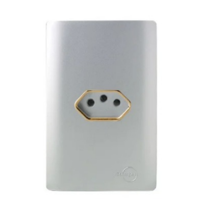 Tomada única Horizontal 10A Prata com Gold Novara