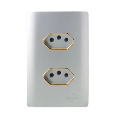 Tomada Dupla 10A Prata com Gold Novara