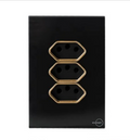 Tomada Tripla 10A Novara Glass Preta com Gold