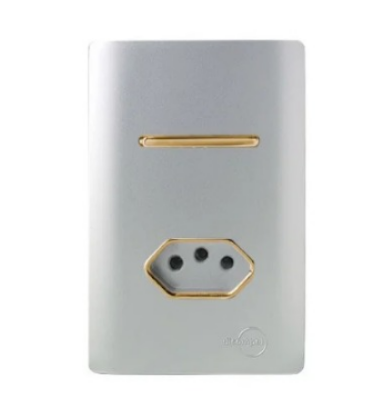 Interruptor 1 Tecla Simples + Tomada 20A Prata com Gold Novara