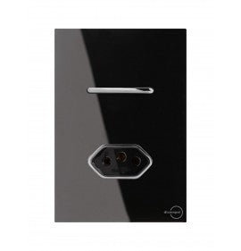 Interruptor 1 Tecla Paralela com Tomada 20A Novara Glass Preto com Crom