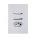 Interruptor 2 Teclas Simples com Tomada 10A Novara Branco Glass