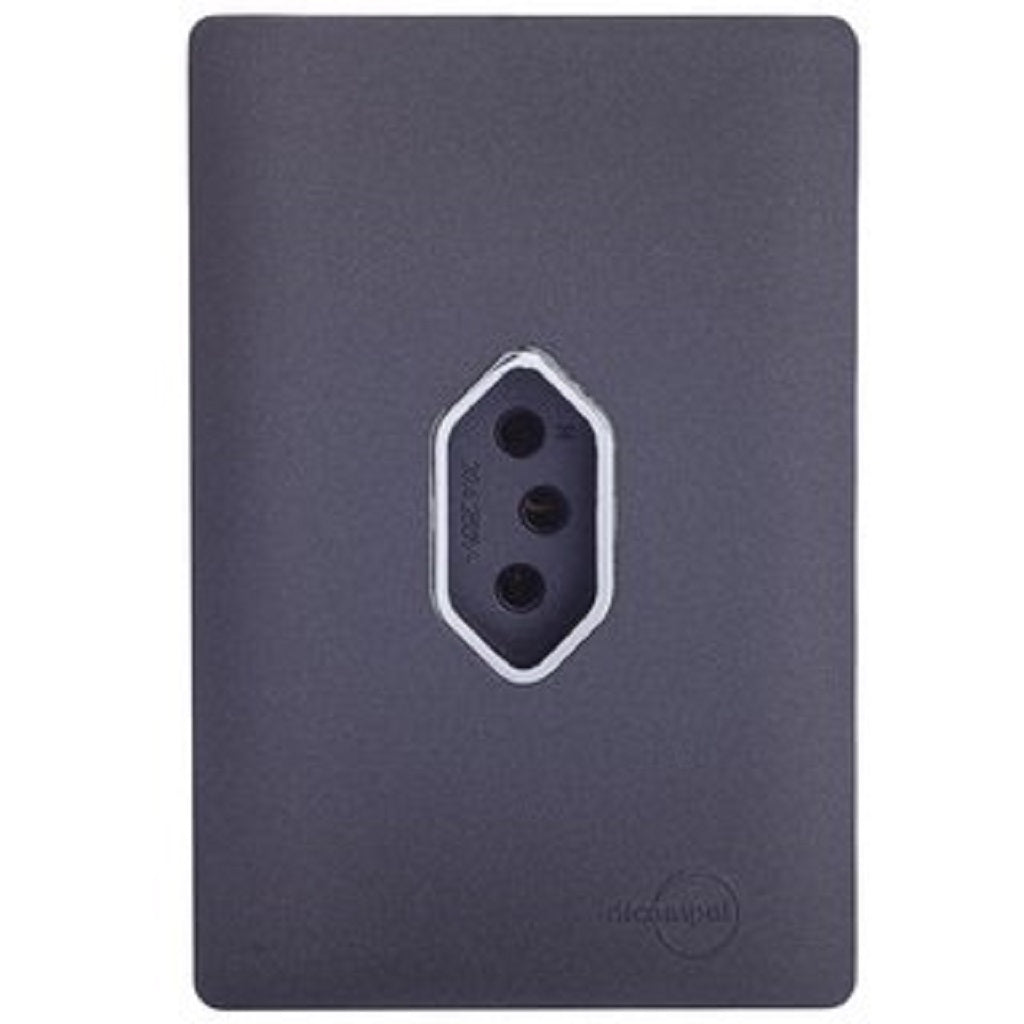 Tomada 20A Vertical 4x2 Preto Grafite com Cromado