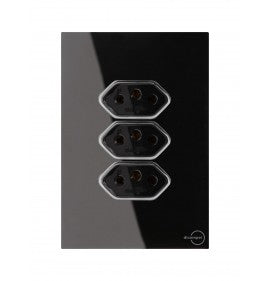 Tomada Tripla 10A Novara Glass Preto com Cromado